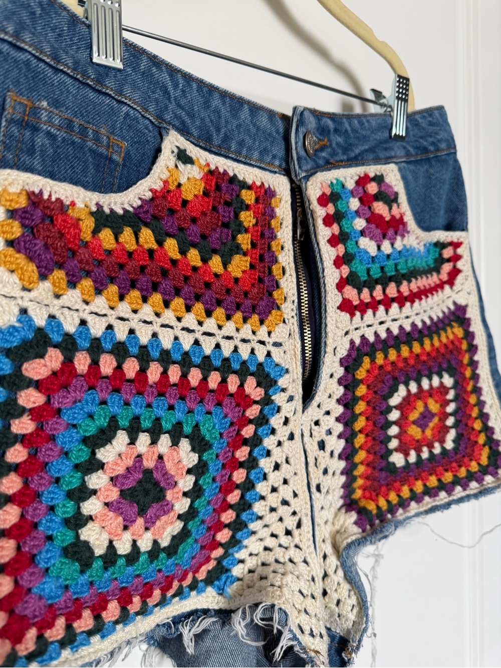 Farm Rio Multicolor Crochet Denim Shorts - Picture 2 of 5